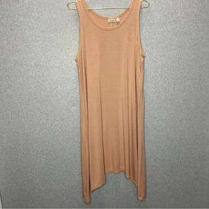 LOGO by Lori Goldstein Peach Sleeveless Sharkbite Hem Midi Dress